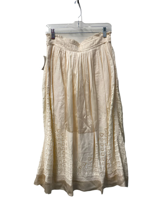 Ulla Johnson Size 6 Cream Linen & Cotton Side Zip Pleat Detail Lined Skirt