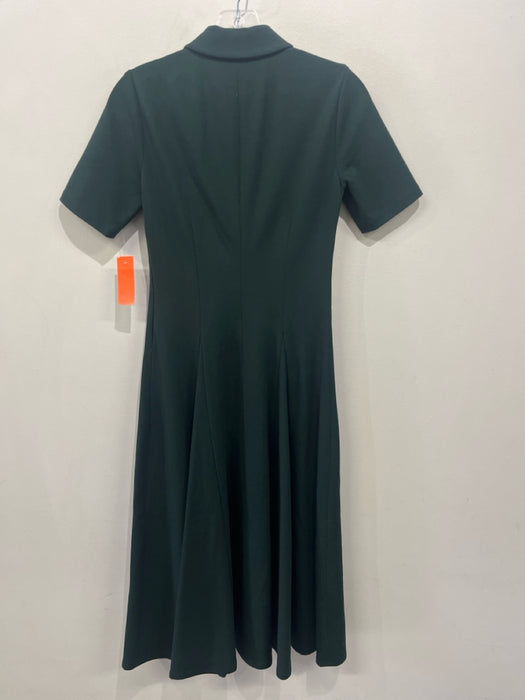 Lafayette 148 Size 0 Forest Green Viscose Blend Collared Short Sleeve Dress