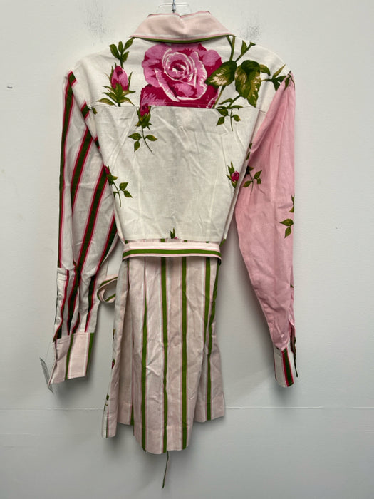 Aston Studio Size 4 Pink, Green, White Linen & Cotton Long Sleeve Buttons Dress