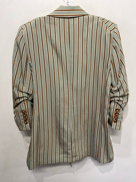 Veronica Beard Size 14 Green & Brown Rayon Blend Long Sleeve Stripe Jacket