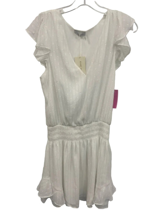 Ramy Brook Size M White Polyester Shirred Waist Pinstripe V Neck Dress