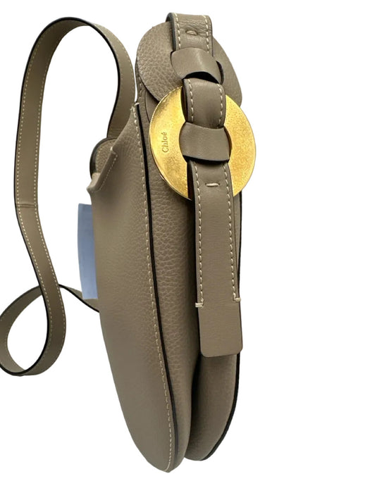 Chloe Taupe Gray Leather Magnetic Closure Grained Gold Hardware Crossbody Bag