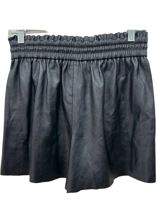 Zara Size S Black Polyester Faux Leather High Rise Elastic Waist Shorts