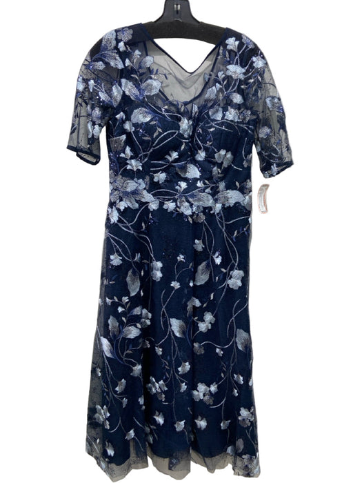 Rickie Freeman for Teri Jon Size 10 Navy Polyester Embroidered Flowers Gown