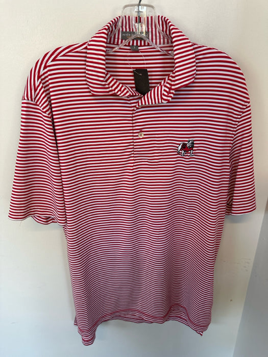 Peter Millar Size S Red & White Polyester UGA Striped Golf Men's Polo