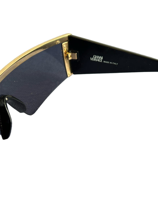 Versace Black & Gold Metal Black Lenses Gold Frame Shield Lens Sunglasses