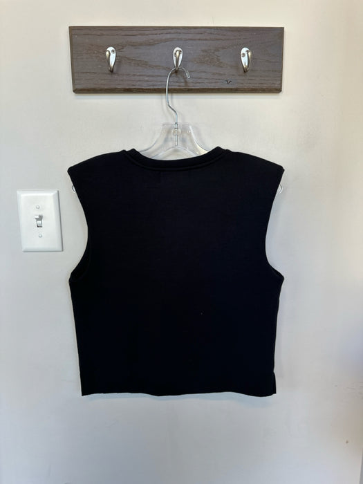 Dh New York Size S Black Rayon Shoulder Pads Cap Sleeve Top