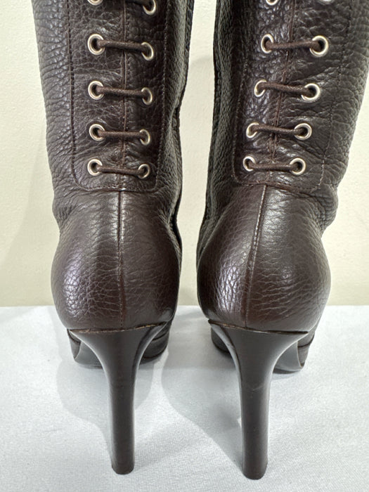 Christian Louboutin Shoe Size 38.5 Black Leather Upper Fabric Block Suede Pumps