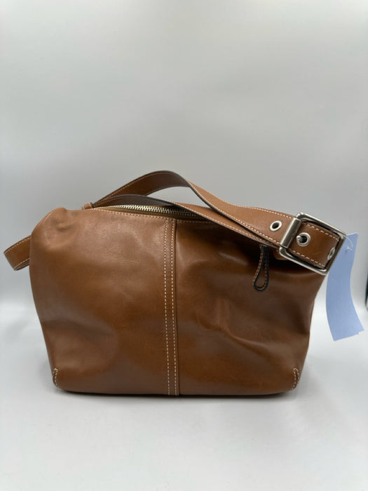 Coach Tan Brown Leather Zip Close Paneled Shoulder Strap Buckle Bag