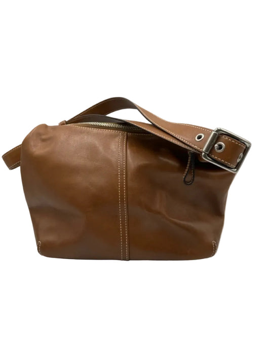 Coach Tan Brown Leather Zip Close Paneled Shoulder Strap Buckle Bag