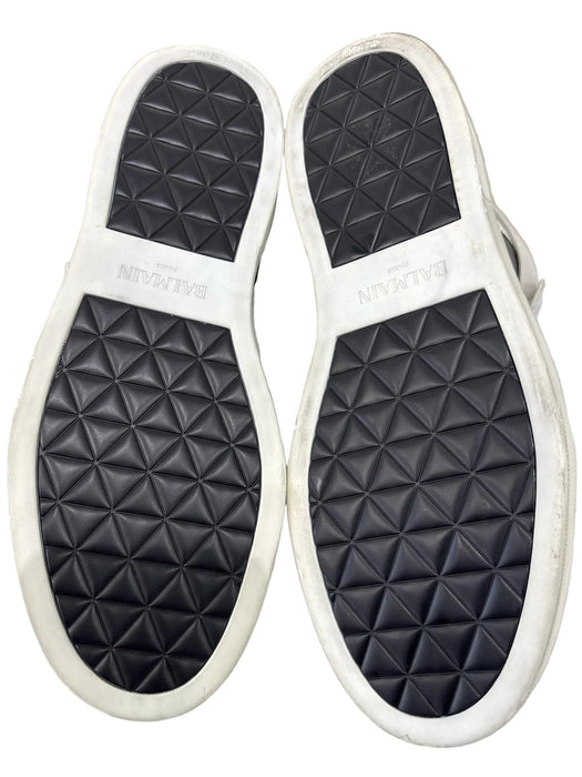 Balmain Shoe Size 46 White & Black Leather Two Tone High Top Sneaker Men's Shoes
