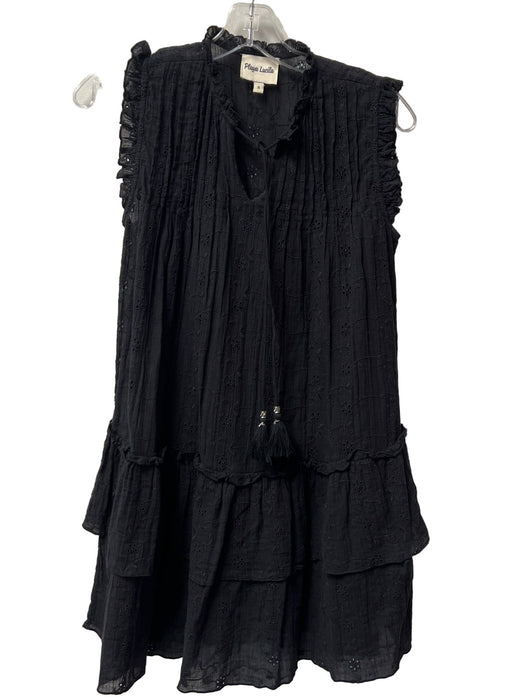 Playa Lucila Size Small Black Cotton Sleeveless Round Split Neck eyelet Dress