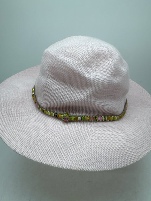 Wyeth Light Pink & Green Cotton Blend Woven Rhinestone Detail fabric strap Hat