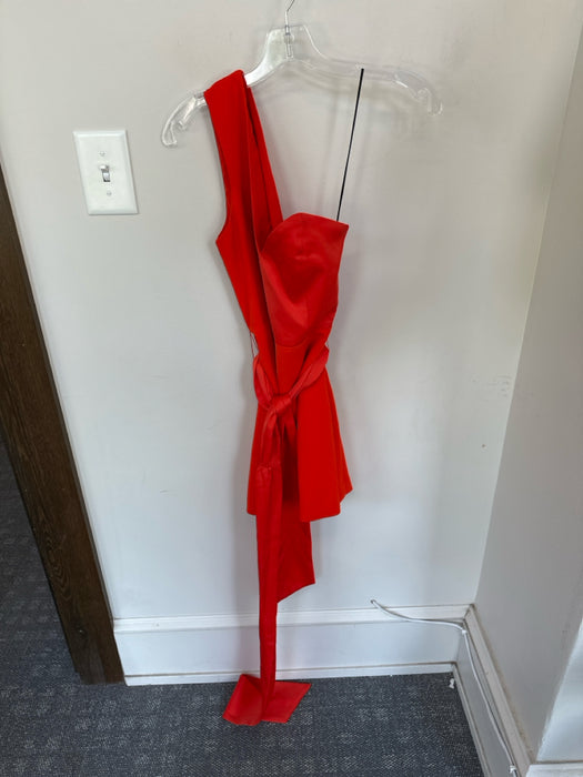 NBD Size Small Red Polyester Blend One Shoulder Sweetheart Mini Belt Dress