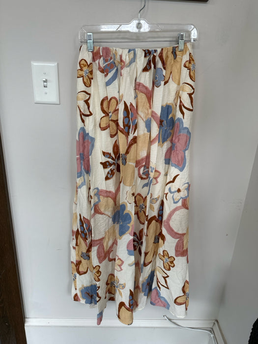 Everleigh Size S Cream & Red Elastic Waist Botanical Maxi Skirt