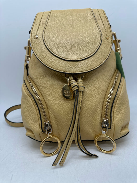 See By Chloe Yellow Beige Leather Gold Tone Hardware Zipper Detail Tassel Bag