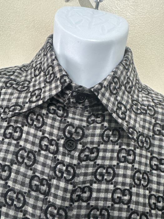 Gucci Size Est M Gray & Black Wool Blend Plaid Button Up Men's Long Sleeve Shirt