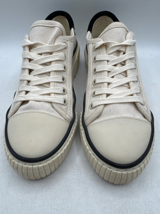 ME+EM Shoe Size 39.5 Cream & Black Canvas Lace Up Low Top Rubber Sole Sneakers