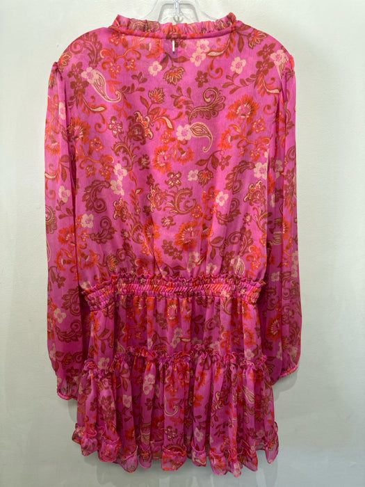 Misa Size L Pink & Orange Polyester Long puff sleeve Floral Print Mini Dress