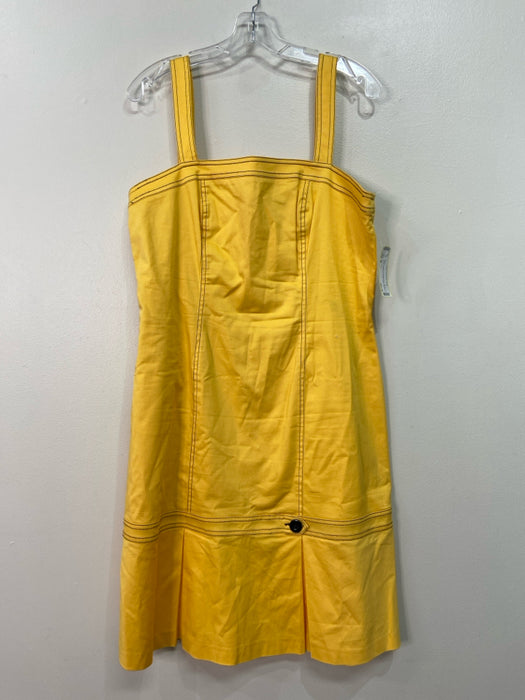 Ellen Tracy Size M Yellow Cotton Contrast Stitch Square Neck Sleeveless Dress