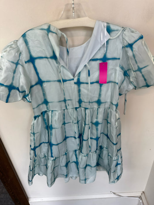 Elliatt Size Small Blue Polyester Blend Tie Dye Puff Sleeve Tiered Mini Dress
