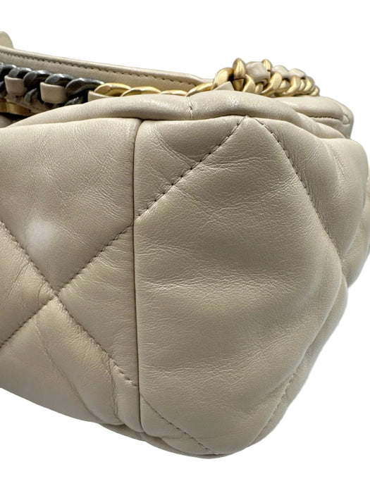 Chanel Beige Leather turn lock Quilted Flap Two Tone Chain Bag