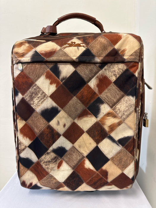 Longchamp Brown, Black, Cream Nylon Leather trim fur print Patchwork Luggage