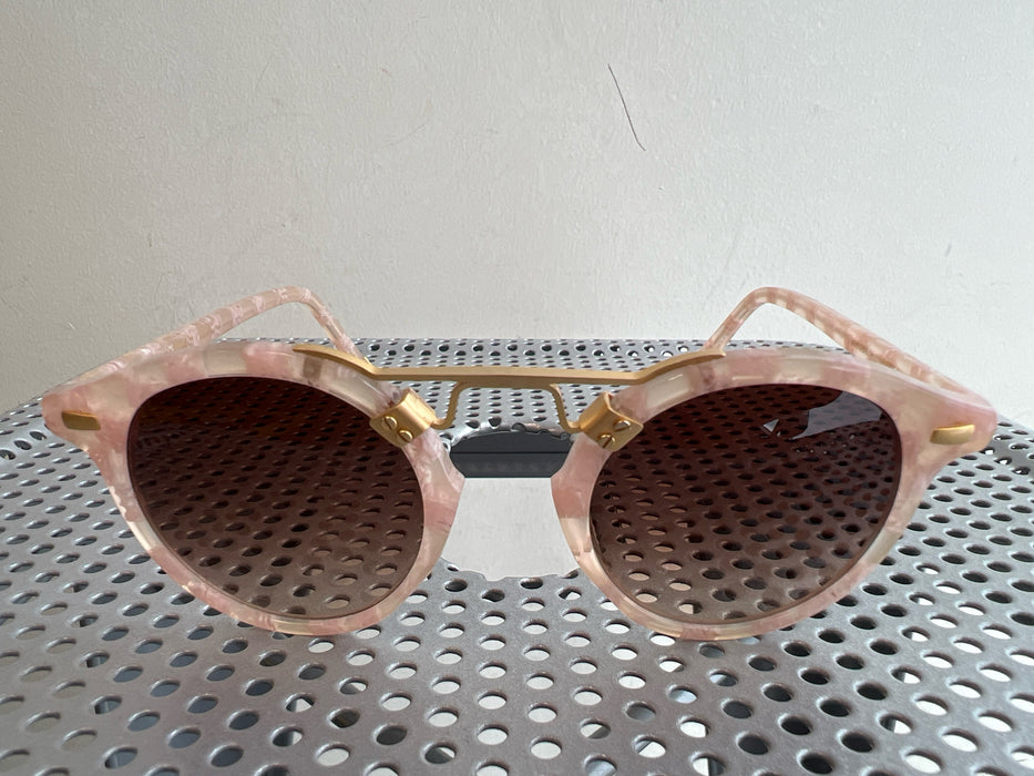 Krewe Matte Tortoiseshell 24K Gold Plated Round Lens Nose Bridge Sunglasses