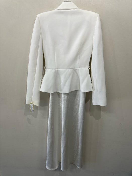 Self Portrait Size 0 White Polyester Blazer Satin Skirt Maxi Skirt Skirt Set