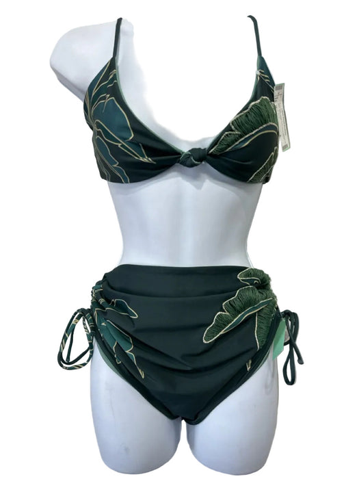 Juan De Dios Size M Dark Green Print Nylon Blend Bikini Swimsuit