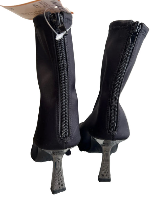 Zara Shoe Size 36 Black scuba Back Zip Square Toe Architectural Heel Boots