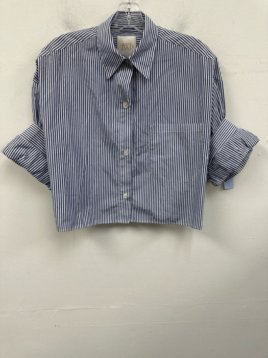 TWP Size XS/S Blue & White Cotton Button Down Stripe Cuffed Cropped Top