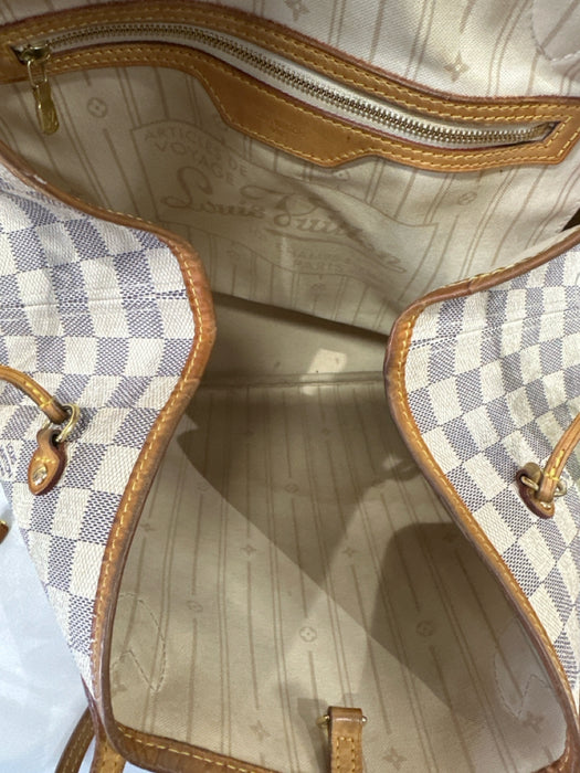 Louis Vuitton Cream, Blue, Brown Coated Canvas Top Handle Checkered Tote Bag