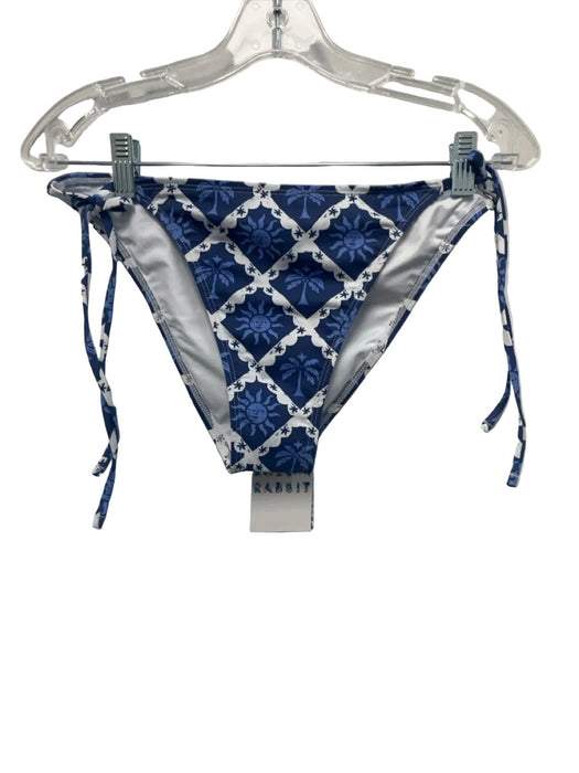 Roller Rabbit Size M Blue & White Nylon Blend 2 Piece Lattice Triangle Swimsuit