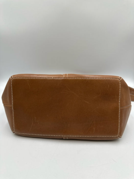Coach Tan Brown Leather Zip Close Paneled Shoulder Strap Buckle Bag