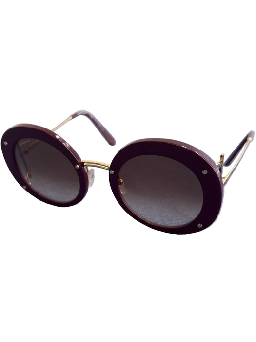 Salvatore Ferragamo Metal & Plastic Goldtone Round No Clasp Sunglasses