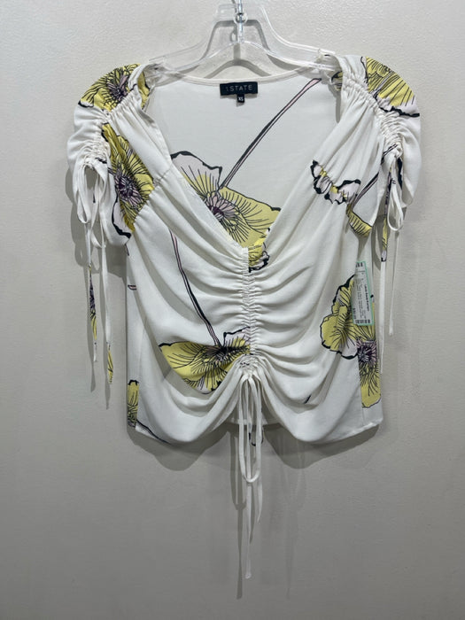 1. State Size XS White, Yellow & Black Polyester Floral Short Sleeve Skirt Set