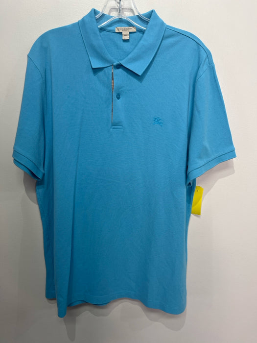 Burberry Size XXL Light blue Cotton Solid Polo Men's Short Sleeve