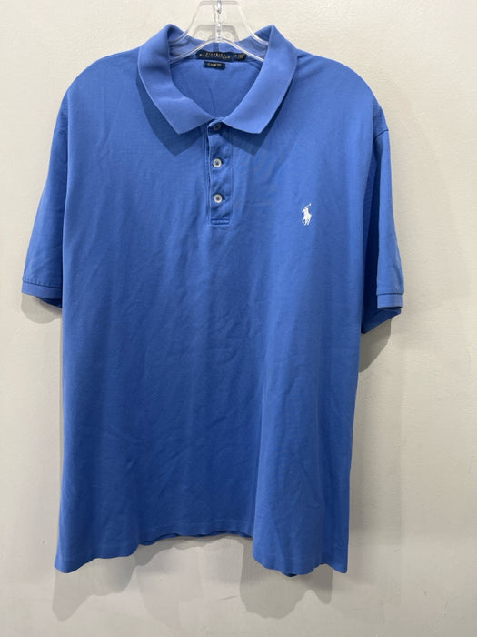 Polo Size XL Blue Cotton Solid Polo Men's Short Sleeve