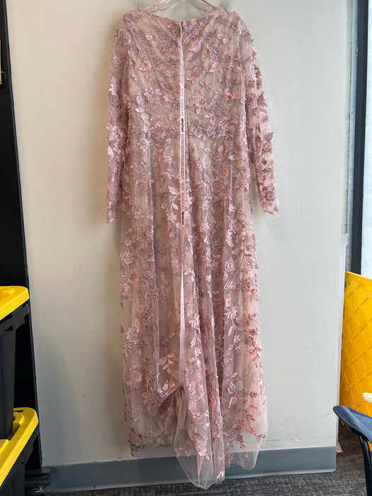 Mac Duggal Size 12 Pink Polyester Embroidered Design V Neck Lined Gown