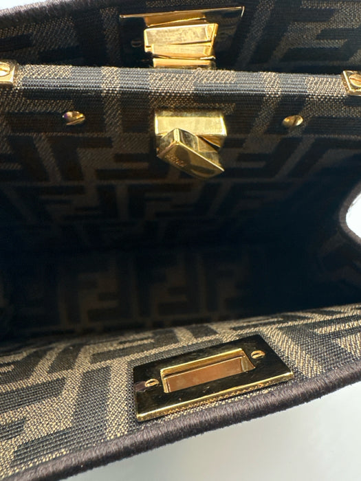 Fendi Brown Canvas Sequin Zucca Monogram Top Handle Crossbody Bag