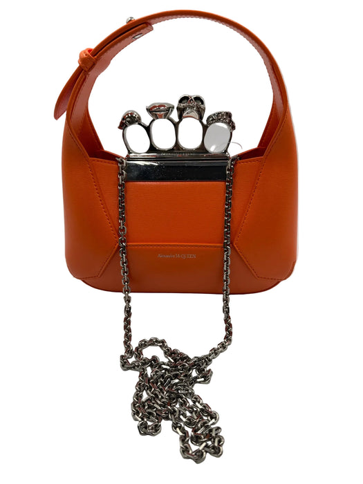 Alexander McQueen Orange & Silver Leather & Metal Knuckle Bar Hobo Skull Bag