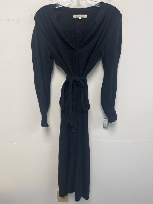XiRENA Size S Black Cotton V Ankle Tie belt Gauze Long Sleeve Dress