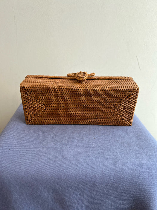 Lisi Lerch Brown & Aqua Wicker Hinge Rectangle Hard Shell Lettering Bag