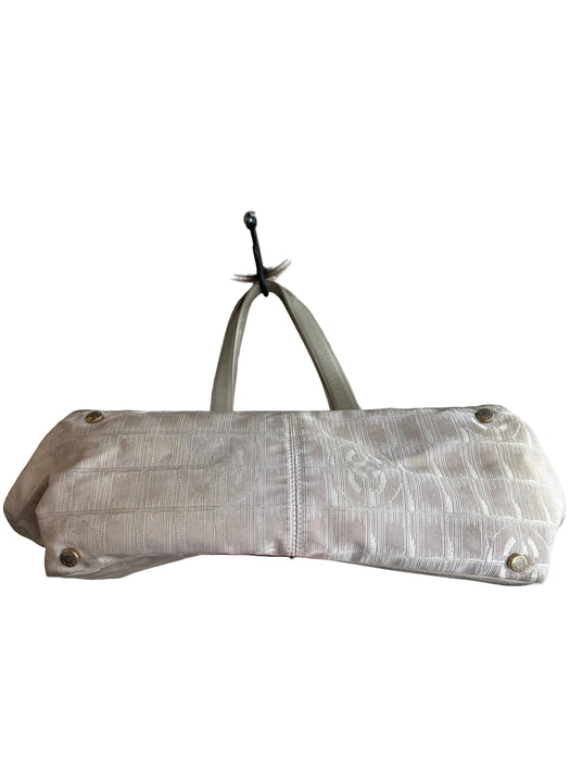 Chanel Cream Fabric Top Handle Inside Pocket Logo Brocade body Bag