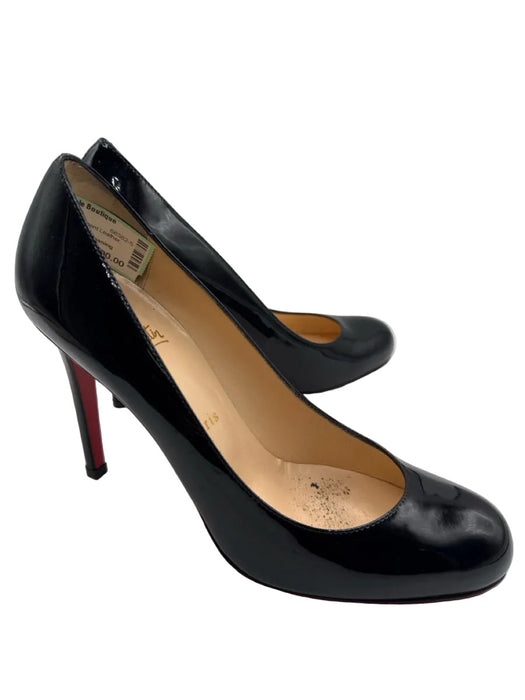 Christian Louboutin Shoe Size 38.5 Black Patent Leather Almond Toe Pumps