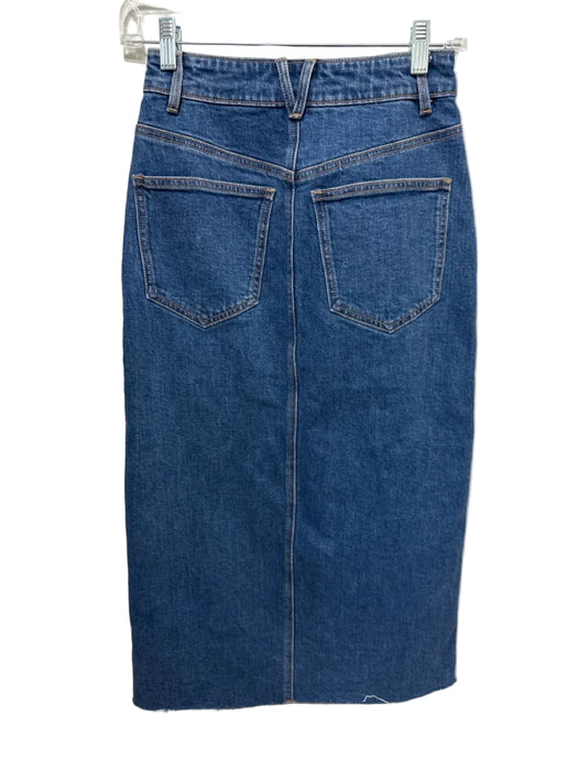 Veronica Beard Jeans Size 00 Medium Wash Cotton Blend Denim Raw Hem Midi Skirt
