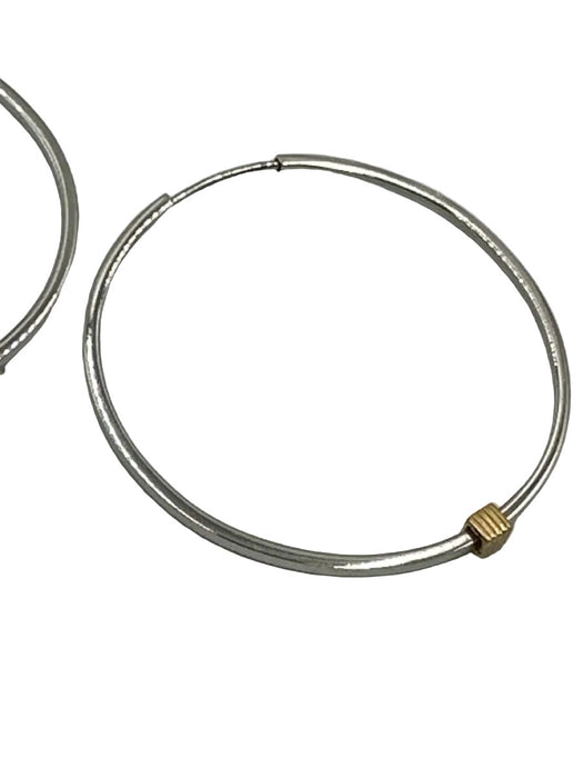 IVI Los Angeles Silver & Gold Rhodium Plated cube detail Seamless Hoop Earrings
