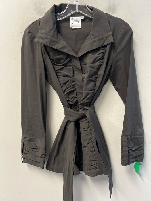 Finley Size XS Dark Brown Cotton Blend Long Sleeve Collared Button Down Long Top