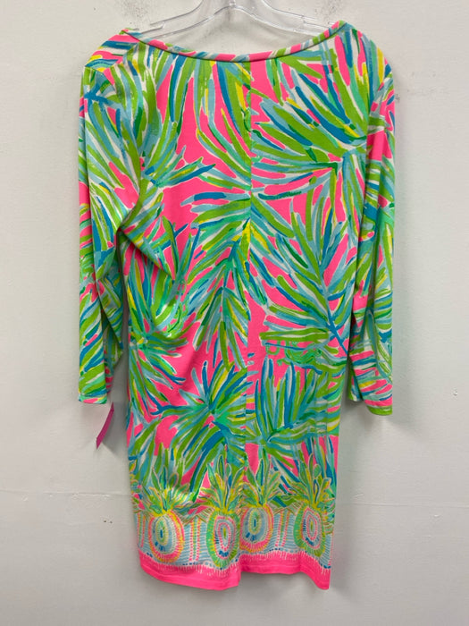 Lilly Pulitzer Size L Green & Multi Prima Cotton Wide Neck Printed Dress